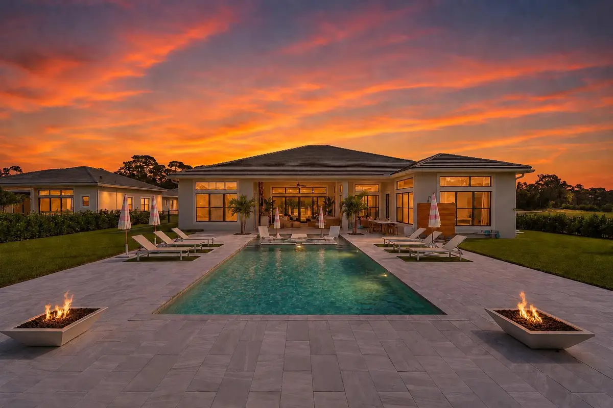 Back twilights with fire at 3480 SW Flowerdew Court, Palm City