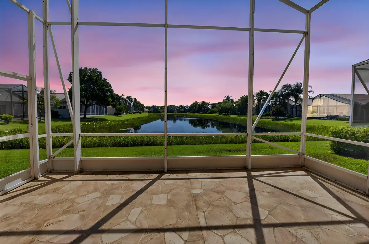 LANAI OVERLOOKING THE LONG LAKE VIEW at 13050 Misty Gilbralter Way, Delray Beach
