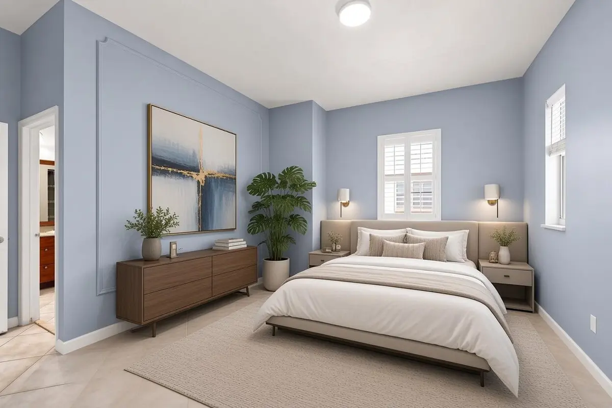 Staged Primary Bed at 2332 Vintage Drive, Lighthouse Point