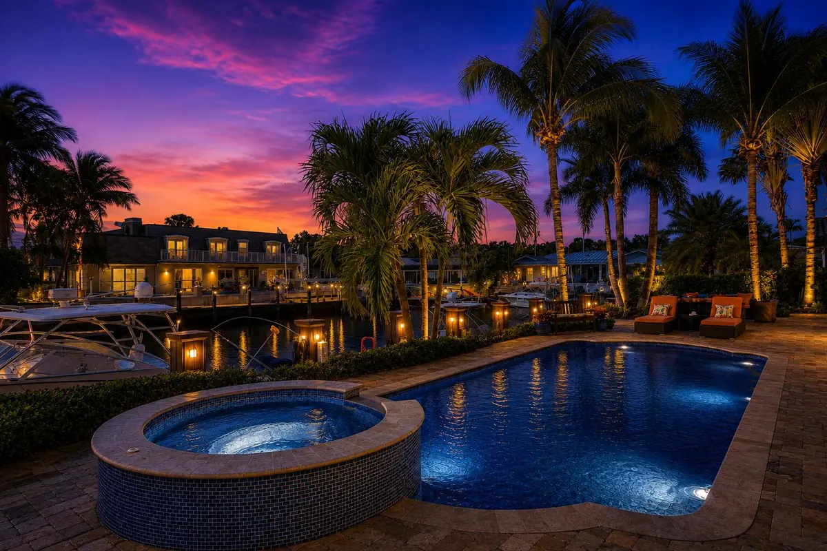 Twilight pool/spa at 4431 NE 24th Avenue, Lighthouse Point