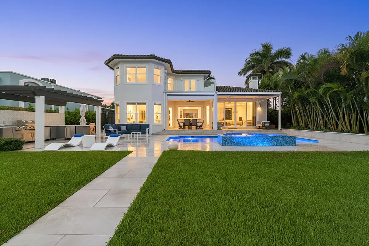 Twilight Back of Home at 3 Lakeside Palms Court, Lake Worth Beach