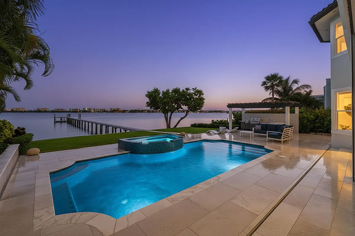 Twilight Pool at 3 Lakeside Palms Court, Lake Worth Beach
