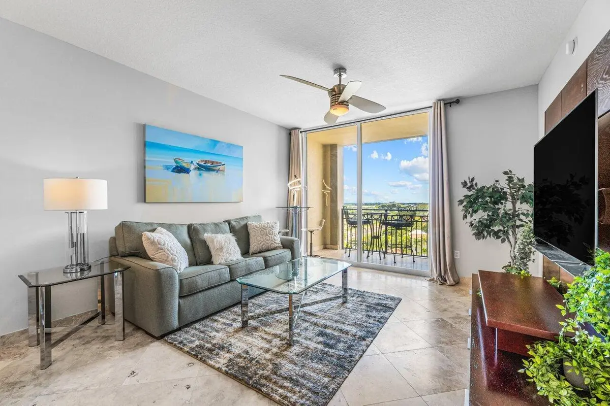 Living Room & Covered Balcony at 550 Okeechobee Boulevard 824, West Palm Beach