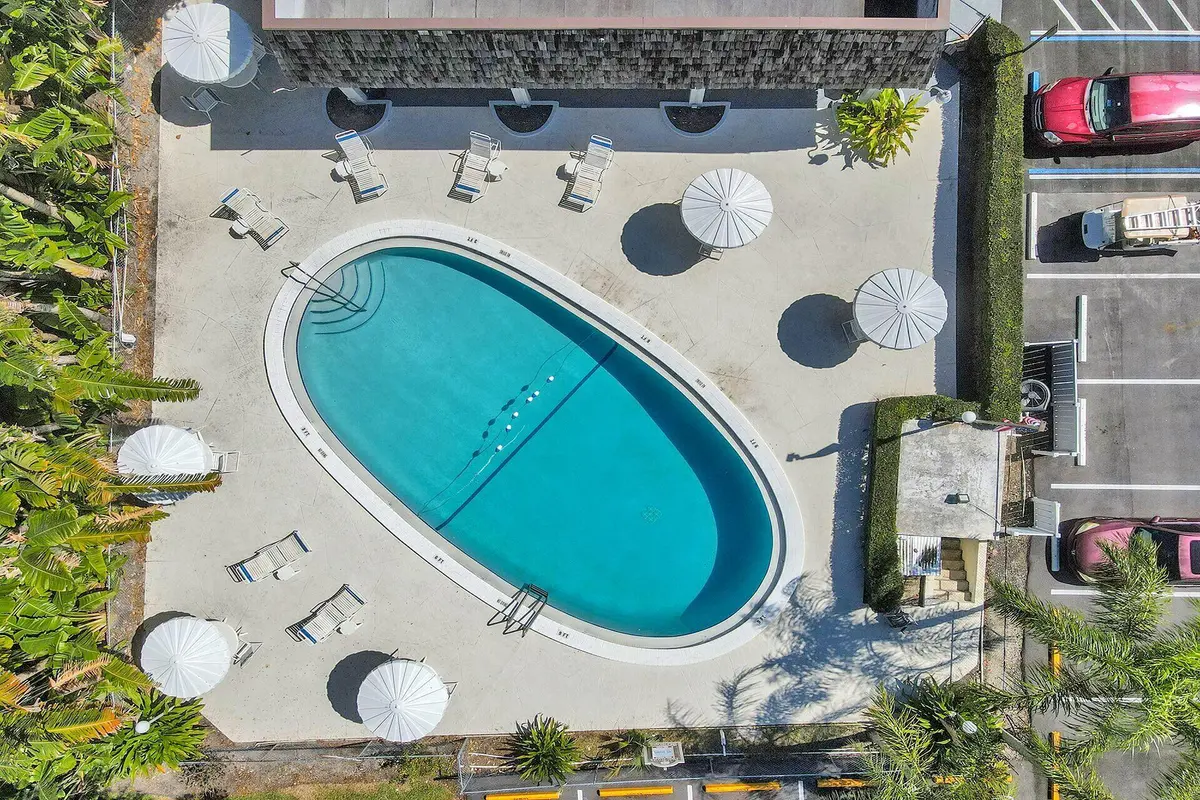 Drone view of pool at 3109 Oakland Shores Drive G105, Oakland Park