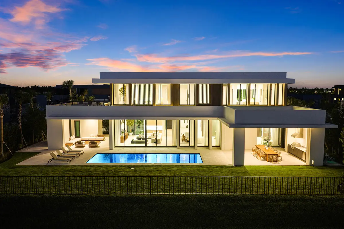 Twilight Aerial Back at 10967 Monte Rosa Drive, Palm Beach Gardens