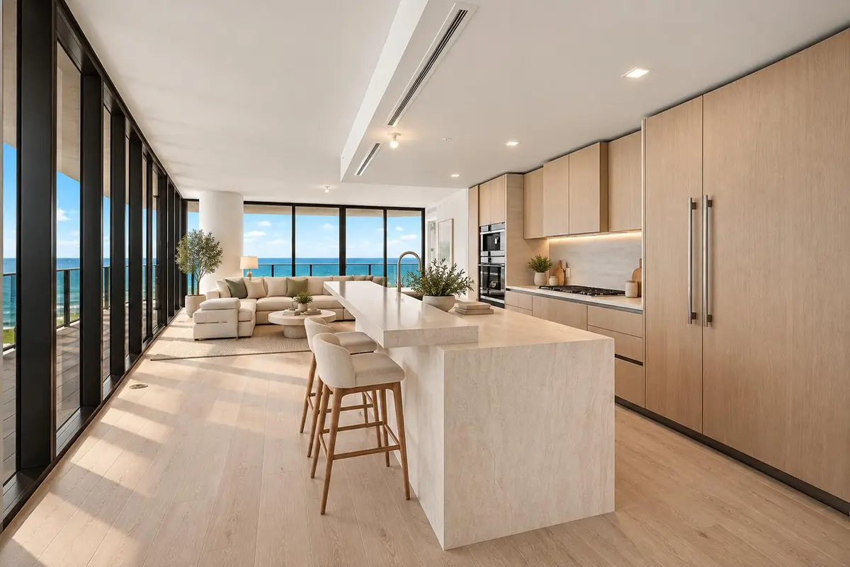 Ocean view from kitchen AI furniture at 900 N OCEAN Boulevard 606, Pompano Beach