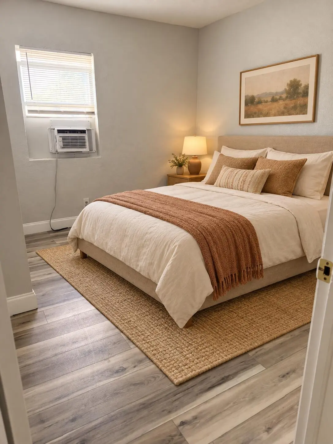 Cozy Warm Apartment Bedroom Staging at 1200 N Sapodilla Avenue 1, West Palm Beach