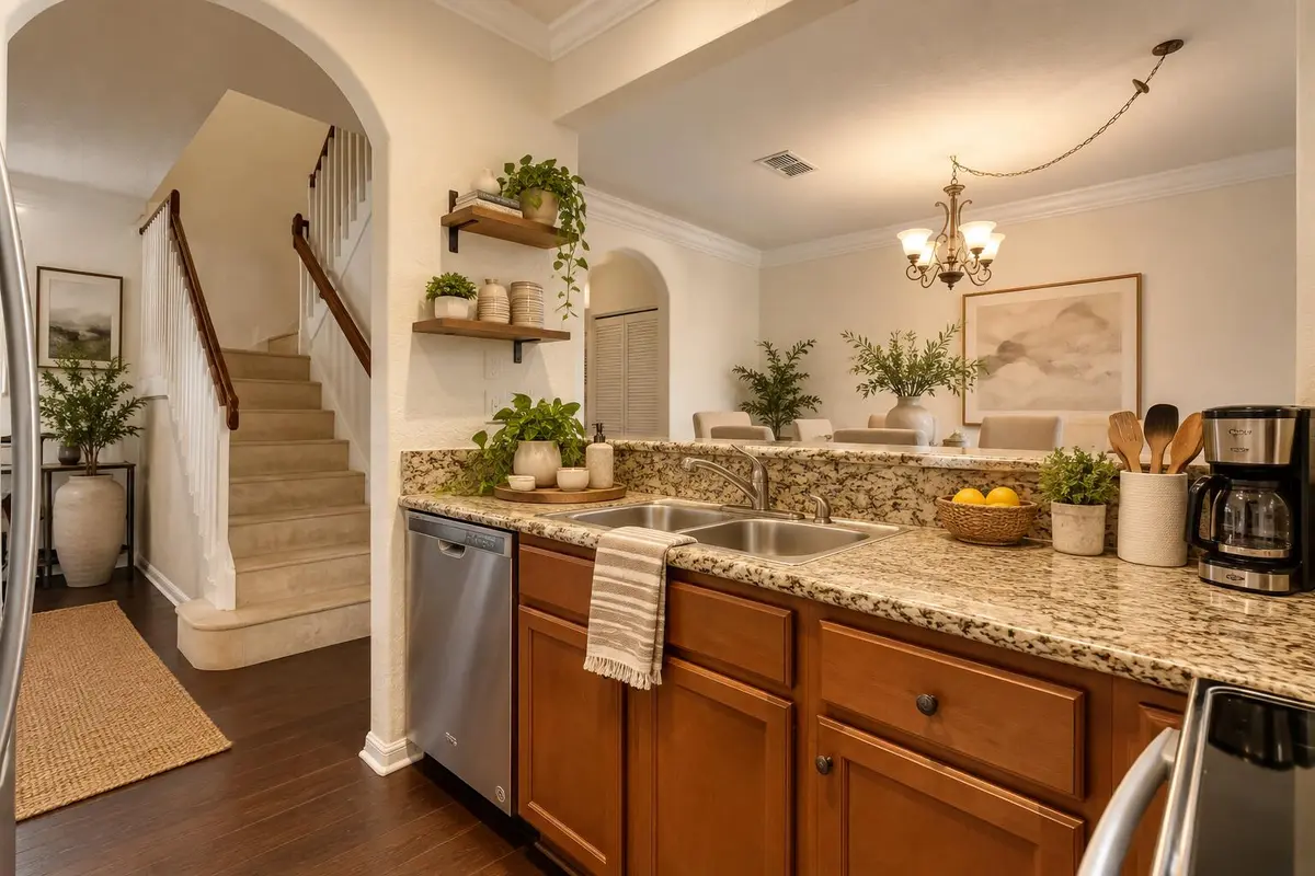 36-web1-Warm Open-Plan Kitchen and Stair at 103 Monterey Bay Drive, Boynton Beach