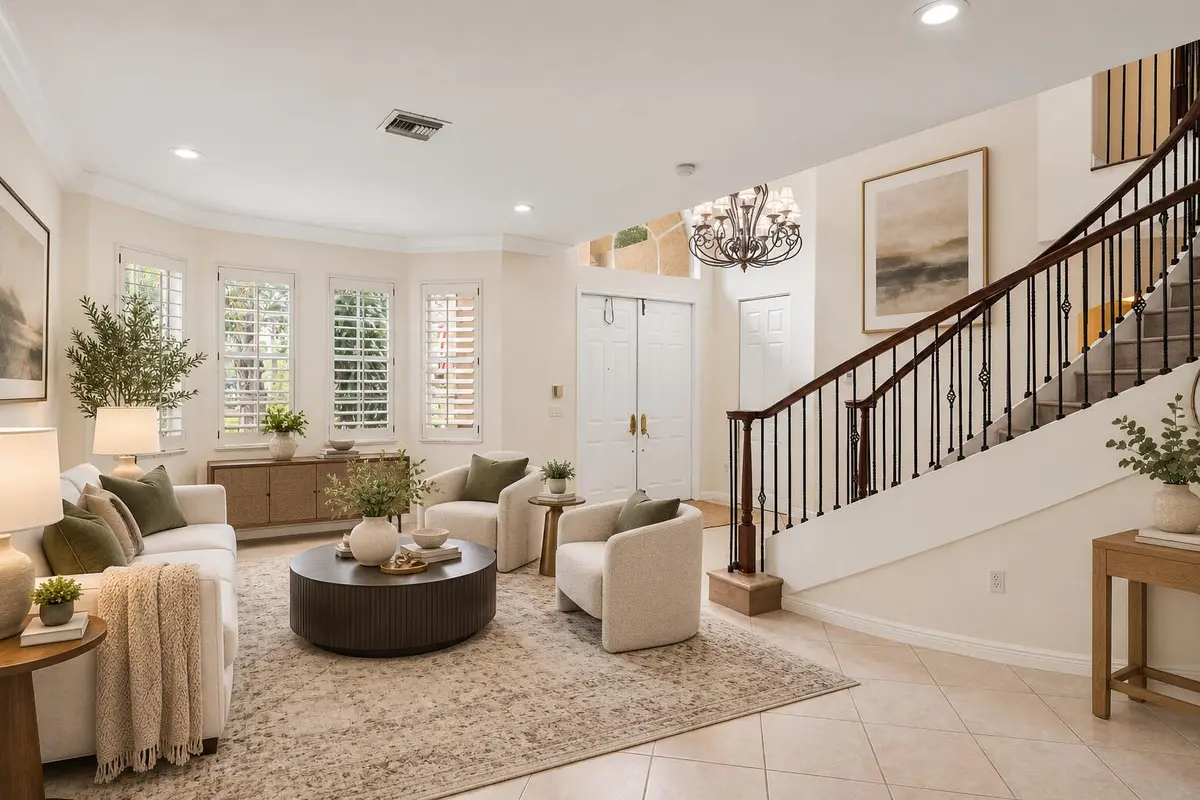 Elegant Neutral Living Room and Foyer at 6395 Stonehurst Circle, Lake Worth