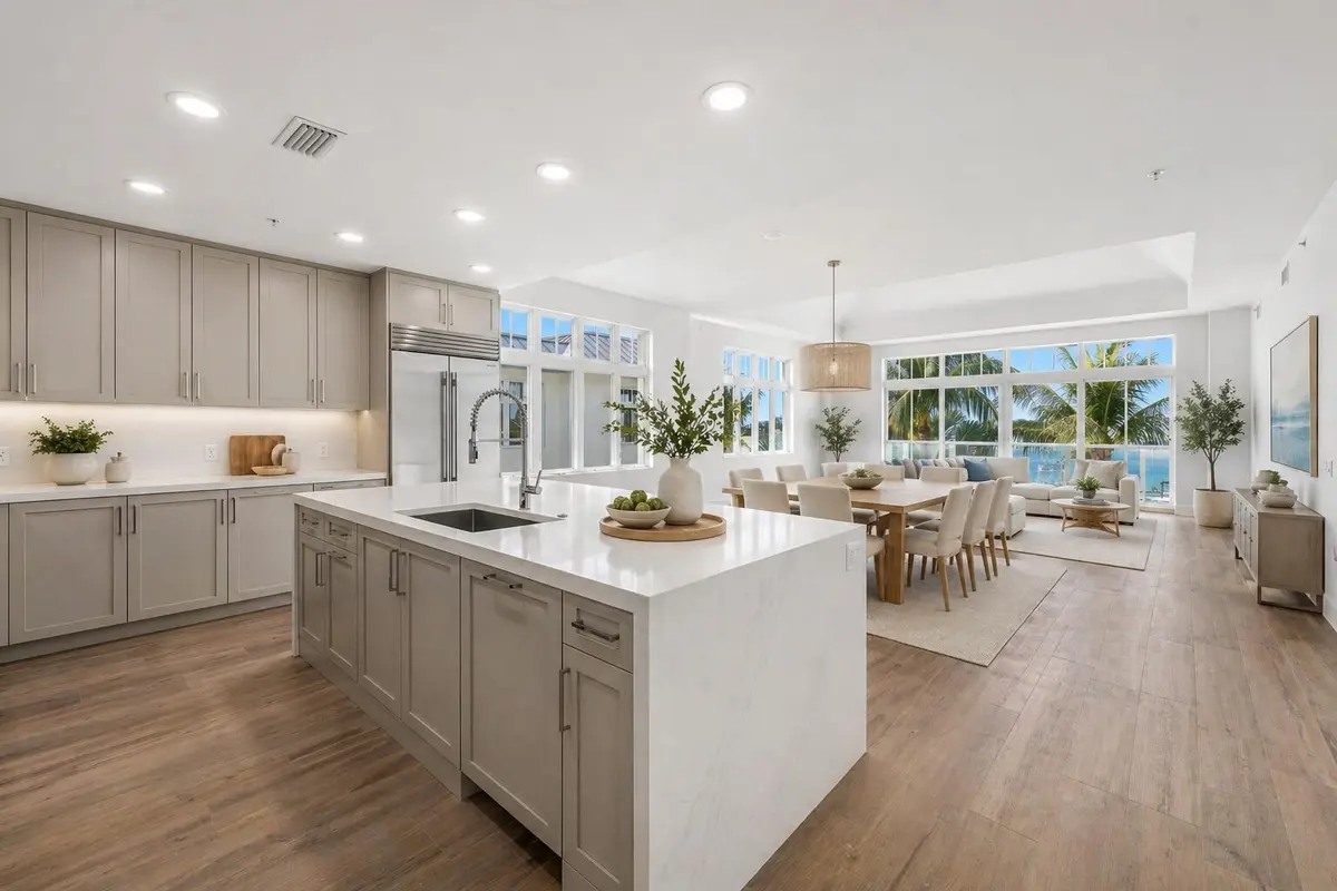 Unit 2104 Kitchen, Dining, Family Room at 180 Lake Drive 2104, Palm Beach Shores