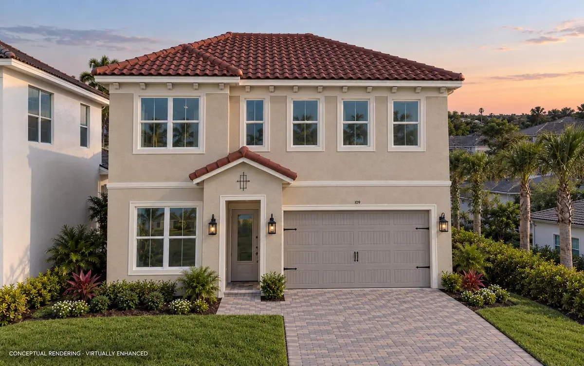 Realistic Twilight Aerial of a Taupe Hom at 109 Parkside Way, Royal Palm Beach