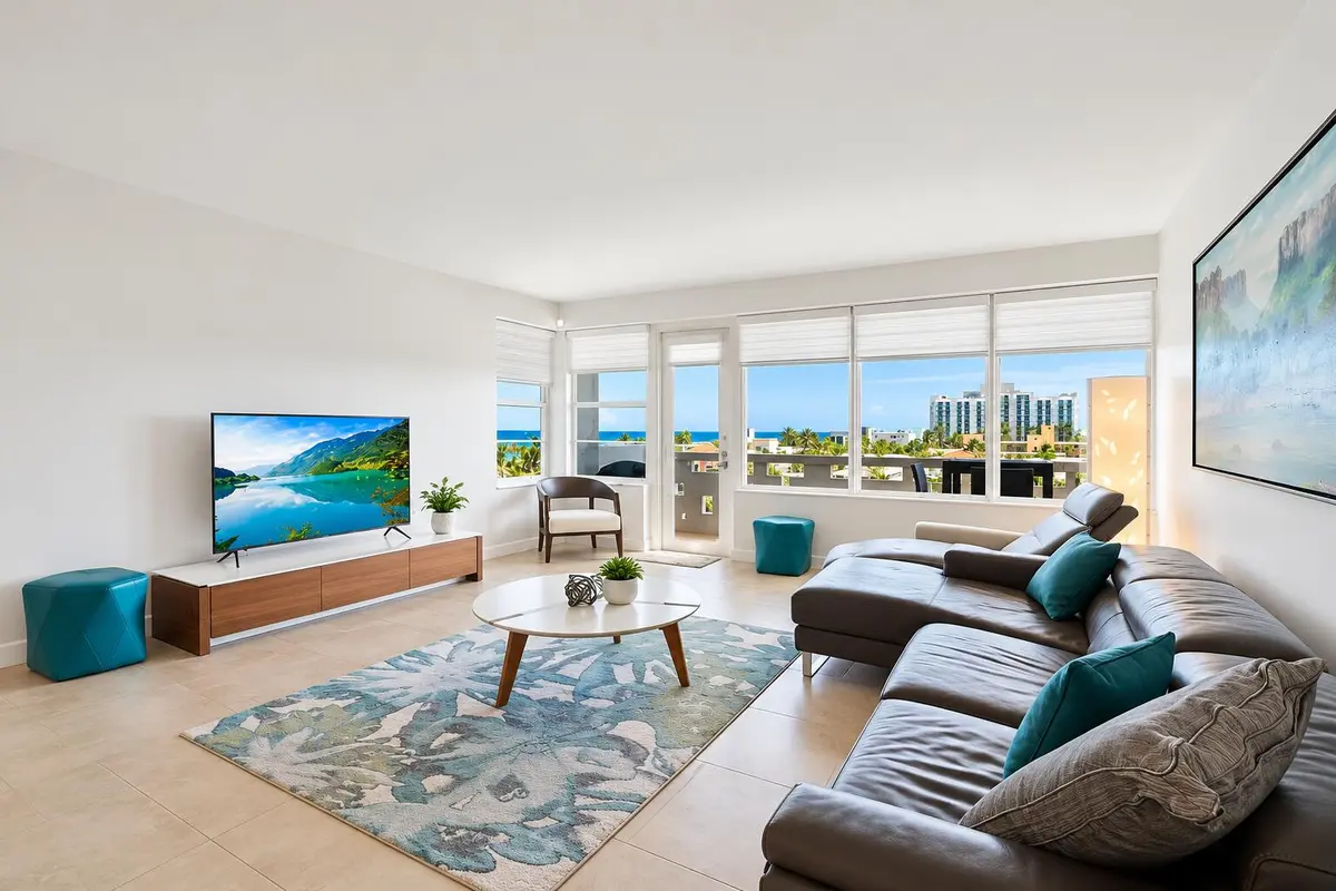 Bright Coastal Modern Living Room at 3111 N OCEAN Drive 512, Hollywood